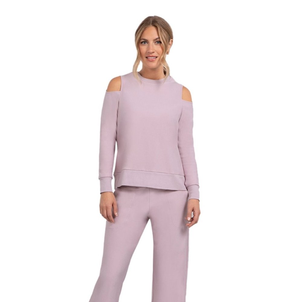 SYMPLI - Bamboo Fleece Cut Out Shoulder Top- LILAC